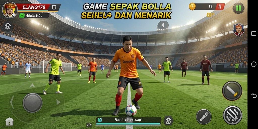 Tampilan gameplay menakjubkan dalam ELANG178 dengan aksi sepak bola yang seru.