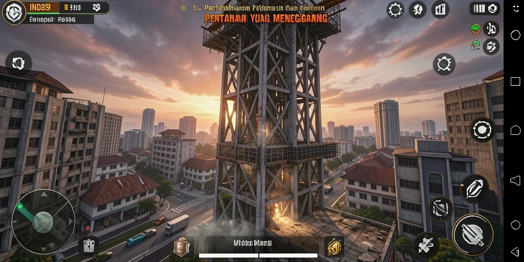 Screenshot gameplay menara pertahanan yang intens dan strategis.