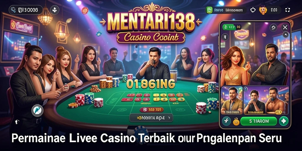 Screenshot gameplay MENTARI138 menampilkan dealer dan pemain dalam suasana Live Casino yang mendebarkan.