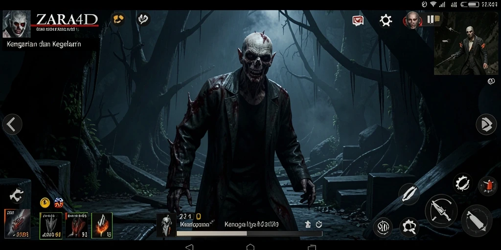 Tangkapan layar gameplay ZARA4D menunjukkan suasana menegangkan dan kengerian yang mendalam.